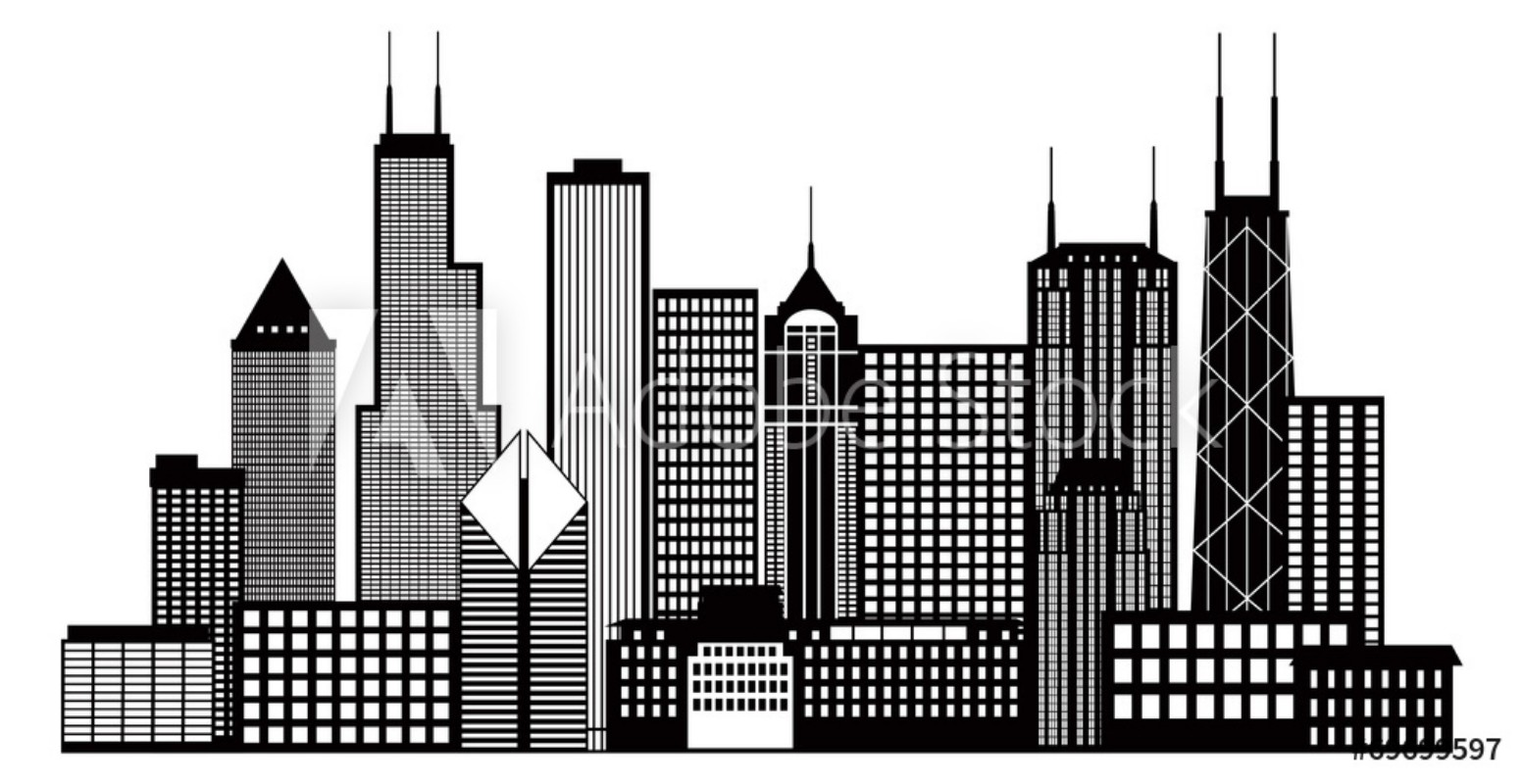Afbeeldingen van Chicago City Skyline Black and White Vector Illustration